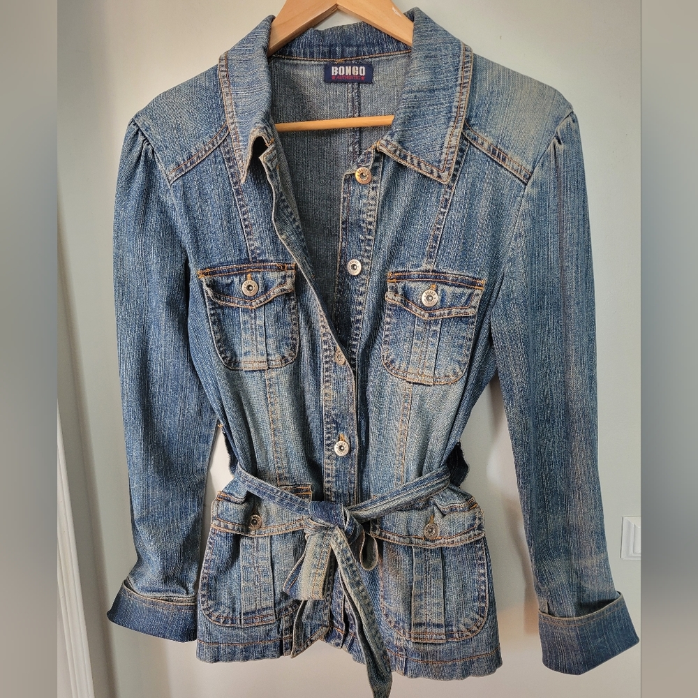 Vintage Cotton Denim Blazer Style Jacket with Removable Sash Belt by Bon…
